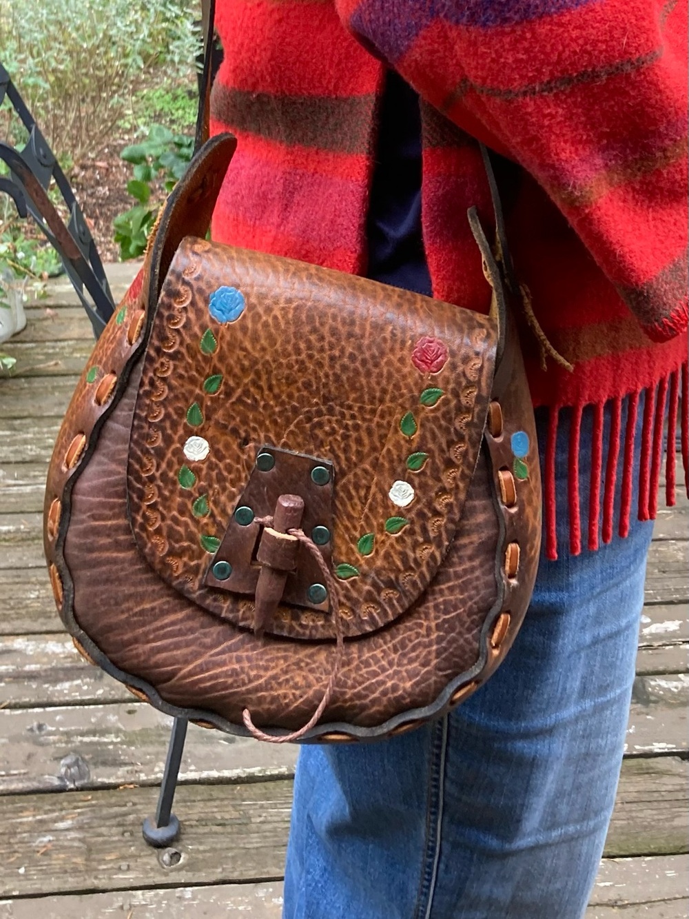 Vintage 70’s Brown Tooled Leather Purse with Braided Straps
